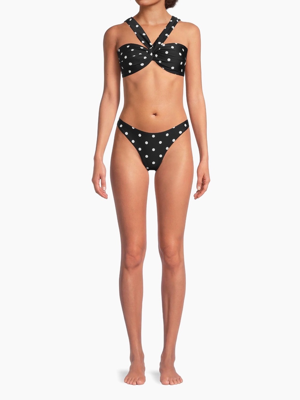 MILLY Olivia Bandeau Bikini Set Sz L Polka Dot Black White new